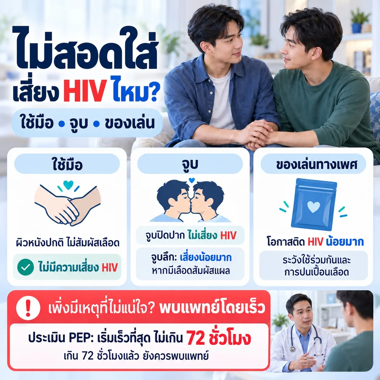 ไม่สอดใส่เสี่ยงเอชไอวีไหม? ใช้มือ จูบ และของเล่น